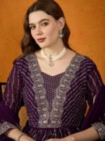 Ravishing Purple Embroidered Faux Georgette Anarkali Gown with Dupatta