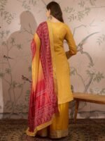 Mesmeric Purple Embroidered Chinon Bandhani Kurta Palazzo Set with Dupatta