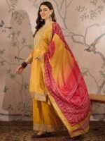 Mesmeric Purple Embroidered Chinon Bandhani Kurta Palazzo Set with Dupatta