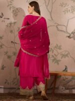 Exquisite Pink Chinon Embroidered Kurta & Palazzo Set