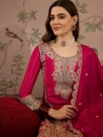 Exquisite Pink Chinon Embroidered Kurta & Palazzo Set