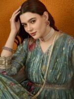 Ethereal Green Floral Printed & Embroidered Chinon Anarkali Gown with Net Dupatta