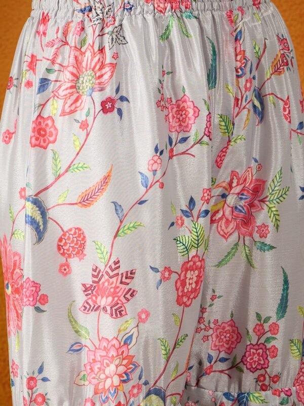 Charming Cream Floral Printed & Embroidered Chinon Kurta Sharara Set with Dupatta