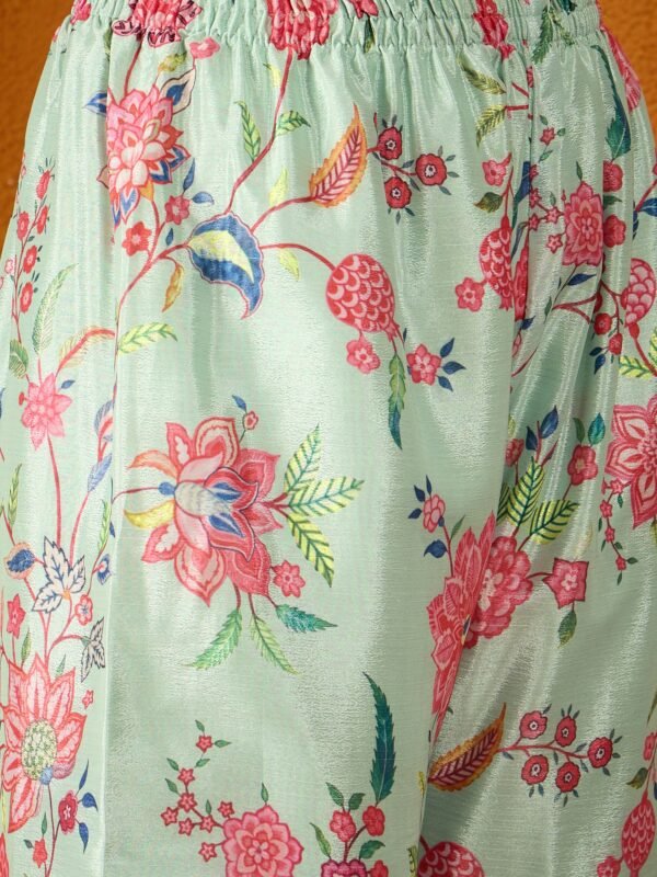 Charming Cream Floral Printed & Embroidered Chinon Kurta Sharara Set with Dupatta