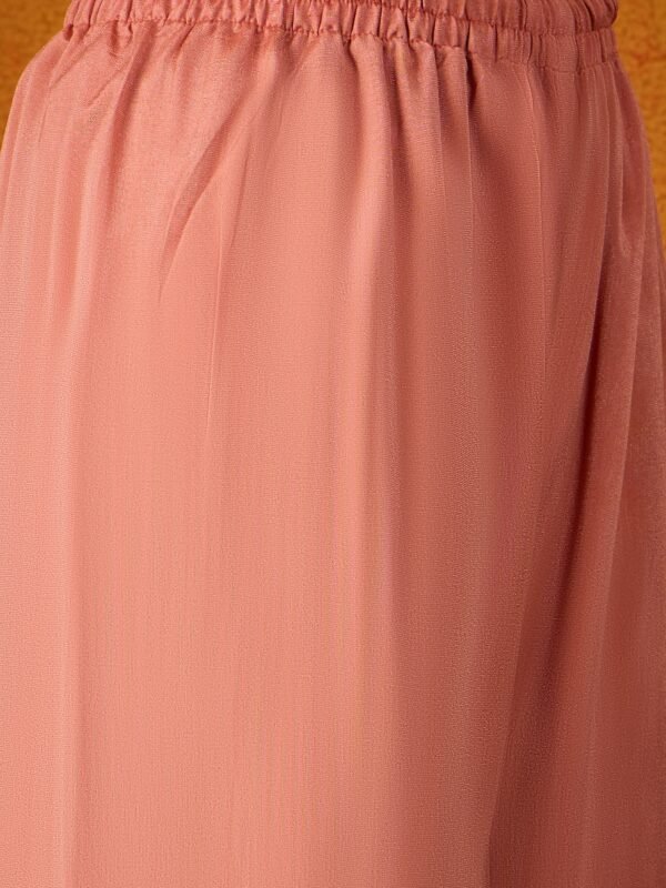 Peach Chinon Embroidered Straight Kurta Palazzo Set with Dupatta