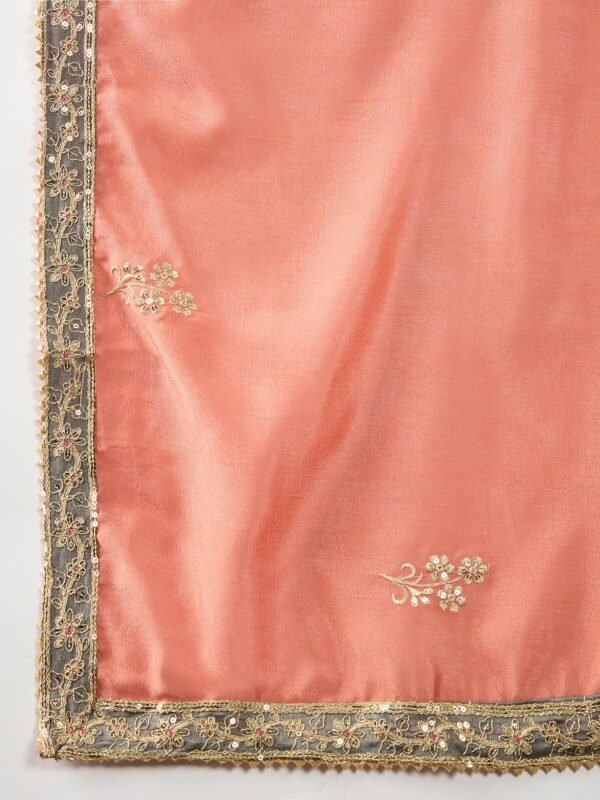 Peach Chinon Embroidered Straight Kurta Palazzo Set with Dupatta