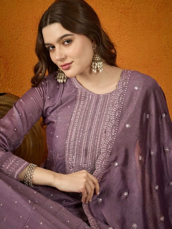 Enchanting Purple Embroidered Chinon Anarkali Gown with Dupatta
