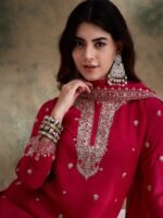 Alluring Pink Embroidered Chinon Kurta Sharara Set with Dupatta