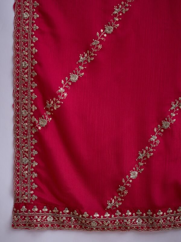 Alluring Pink Embroidered Chinon Kurta Sharara Set with Dupatta