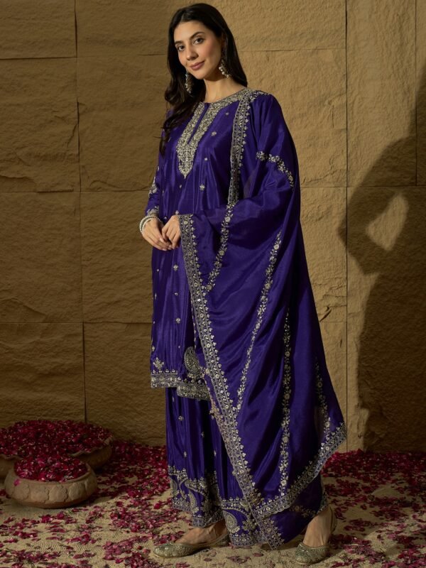 Alluring Pink Embroidered Chinon Kurta Sharara Set with Dupatta