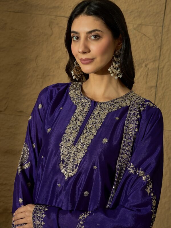 Alluring Pink Embroidered Chinon Kurta Sharara Set with Dupatta