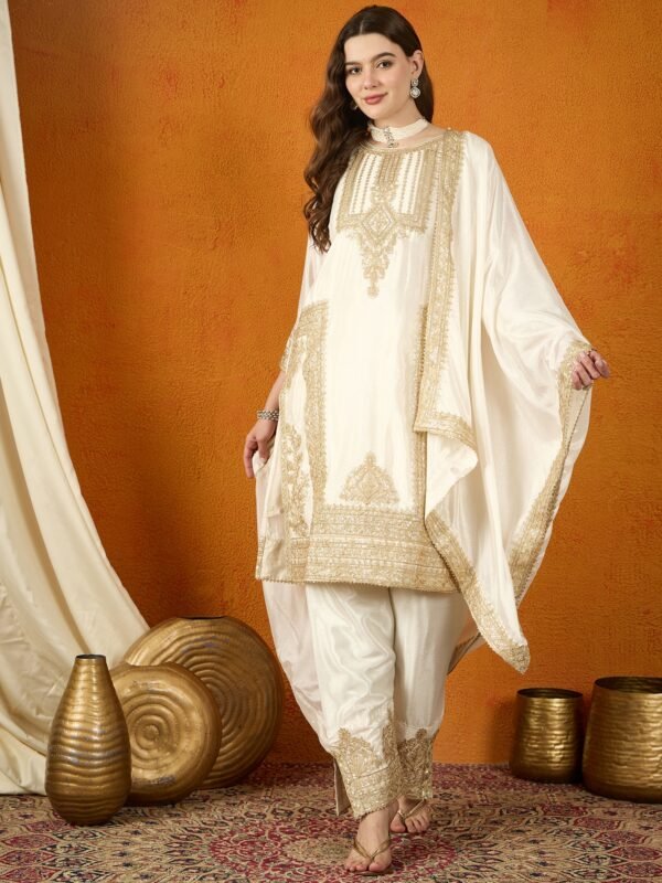 Black Chinon Embroidered Kurta Palazzo Set with Dupatta