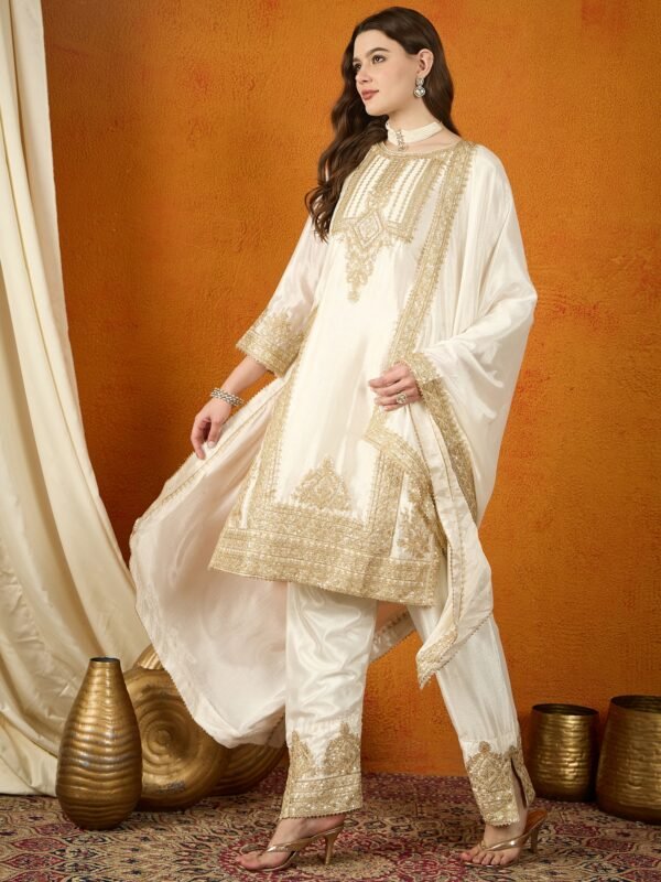 Black Chinon Embroidered Kurta Palazzo Set with Dupatta
