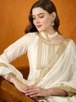 Black Chinon Embroidered Kurta Palazzo Set with Dupatta