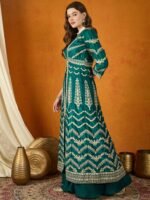 Resplendent Green Embroidered Chinon Lehenga Choli with Long Jacket