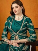 Resplendent Green Embroidered Chinon Lehenga Choli with Long Jacket