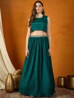 Resplendent Green Embroidered Chinon Lehenga Choli with Long Jacket