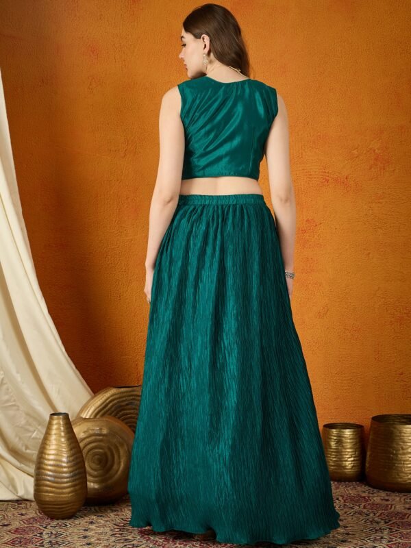 Resplendent Green Embroidered Chinon Lehenga Choli with Long Jacket
