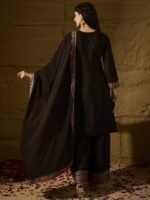 Black Chinon Kurta Palazzo Set with Lace Dupatta