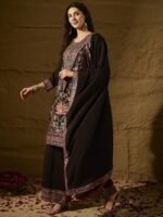 Black Chinon Kurta Palazzo Set with Lace Dupatta