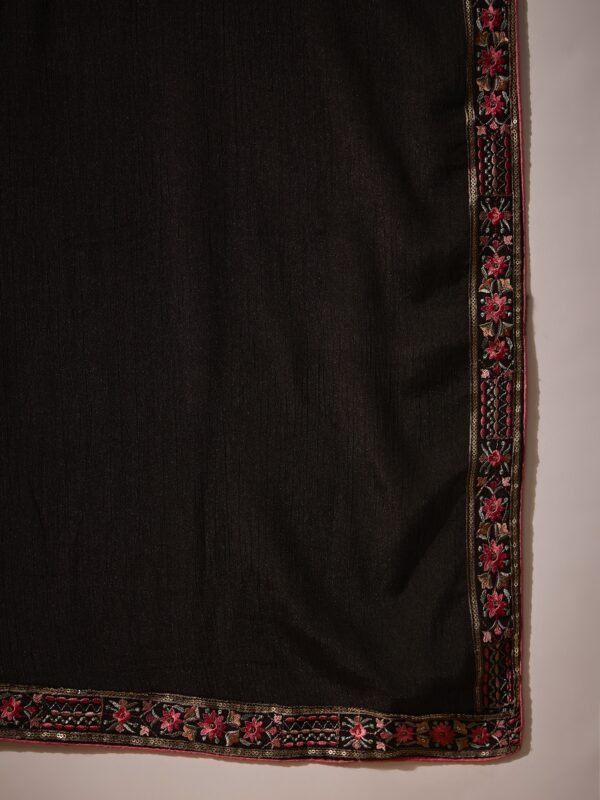 Black Chinon Kurta Palazzo Set with Lace Dupatta