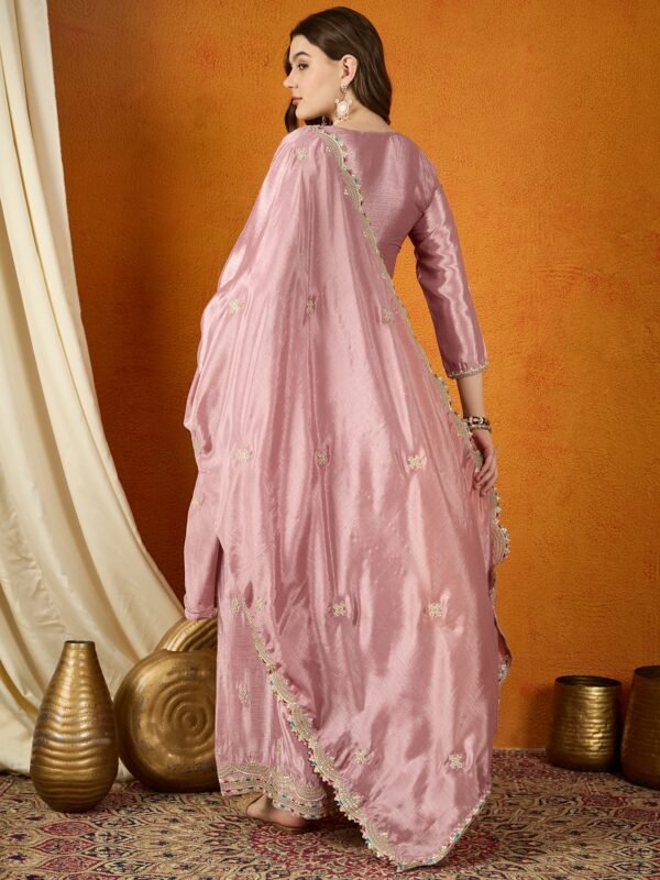 Glorious Light Purple Embroidered Chinon Kurta Palazzo Set with Dupatta