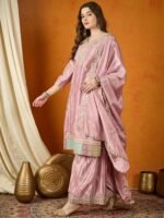 Glorious Light Purple Embroidered Chinon Kurta Palazzo Set with Dupatta