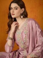 Glorious Light Purple Embroidered Chinon Kurta Palazzo Set with Dupatta