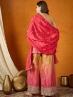 Pink Straight Kurta Sharara Set with Embroidered Dupatta