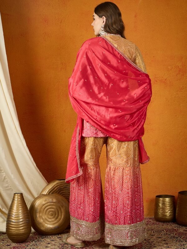 Pink Straight Kurta Sharara Set with Embroidered Dupatta