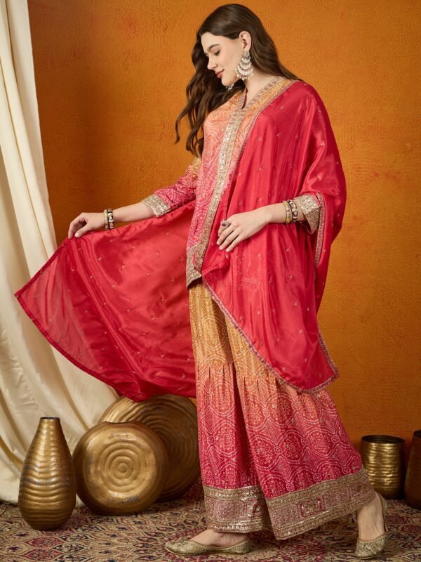 Pink Straight Kurta Sharara Set with Embroidered Dupatta