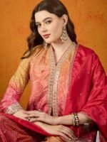 Pink Straight Kurta Sharara Set with Embroidered Dupatta