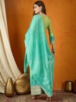 Ombre Teal Chinon Embroidered Kurta & Palazzo Set