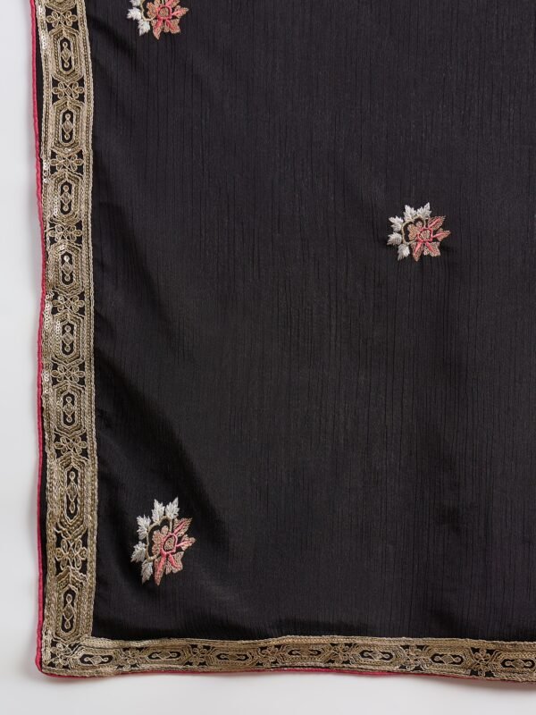 Captivating Black Floral Embroidered Chinon Kurta Palazzo Set with Dupatta