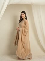 Elegant Coffee Georgette Embroidered A-Line Kurta & Palazzo Set