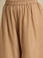 Elegant Coffee Georgette Embroidered A-Line Kurta & Palazzo Set
