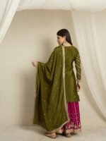 Enchanting Mehendi Embroidered Chinon Kurta Lehenga Set with Dupatta
