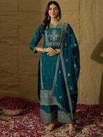 Opulent Rama Embroidered Chinon Straight Kurta Palazzo Set with Dupatta