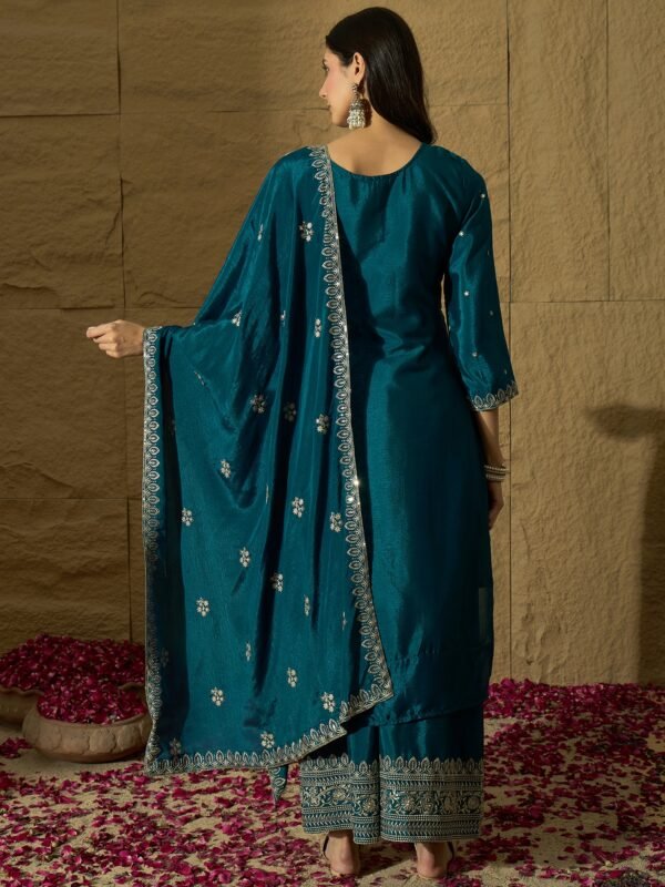Opulent Rama Embroidered Chinon Straight Kurta Palazzo Set with Dupatta