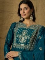 Opulent Rama Embroidered Chinon Straight Kurta Palazzo Set with Dupatta