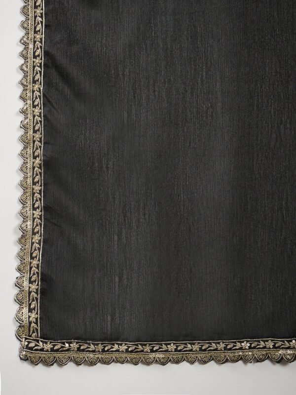 Midnight Black Embroidered Chinon Straight Kurta Palazzo Set with Dupatta