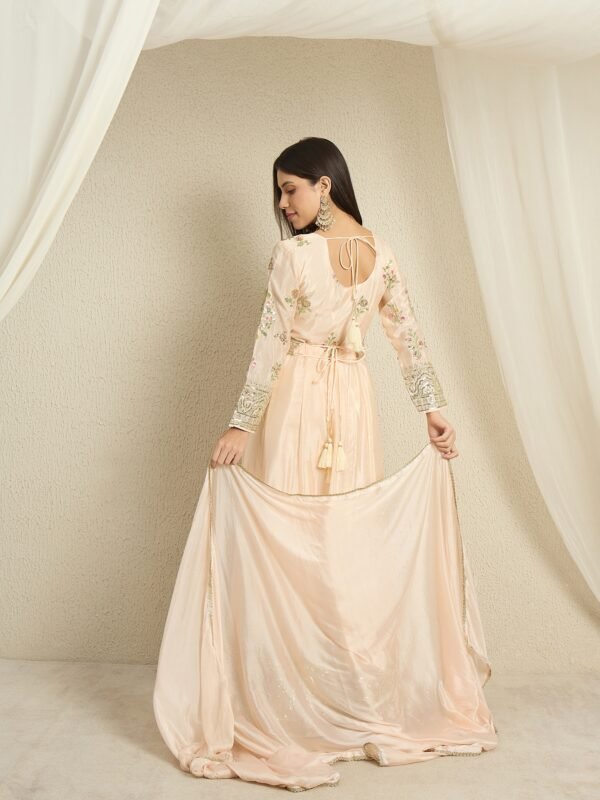 Ethereal Peach Embroidered Chinon Anarkali Kurta Pant Set with Dupatta