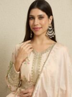 Ethereal Peach Embroidered Chinon Anarkali Kurta Pant Set with Dupatta