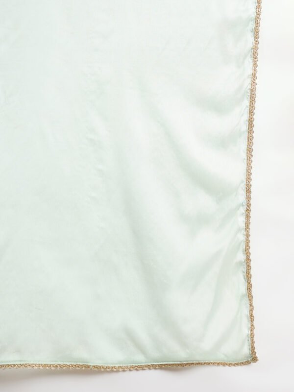 Serene Pista Embroidered Chinon Front-Slit Anarkali Kurta Pant Set with Dupatta