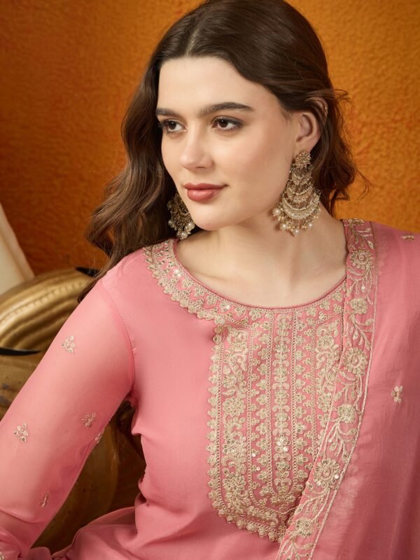 Luminous Yellow Embroidered Georgette Straight Kurta Palazzo Set with Dupatta