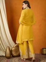 Luminous Yellow Embroidered Georgette Straight Kurta Palazzo Set with Dupatta