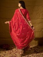 Radiant Red Chinon Embroidered Kurta Palazzo Set