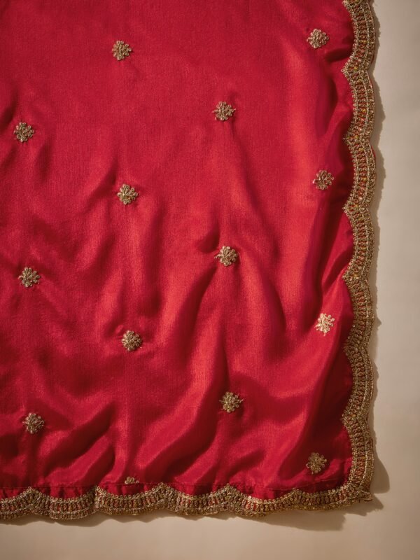 Radiant Red Chinon Embroidered Kurta Palazzo Set