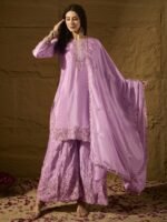 Dainty Light Pink Embroidered Chinon Kurta Palazzo Set with Dupatta