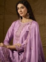 Dainty Light Pink Embroidered Chinon Kurta Palazzo Set with Dupatta